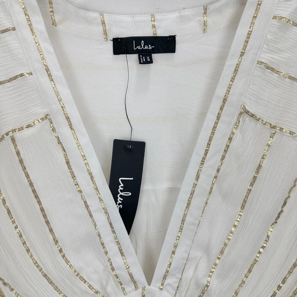 Lulus Goddess Vibes Ivory Gold Striped Dolman Sleeve Maxi Dress Resort XS NWT - Picture 8 of 11